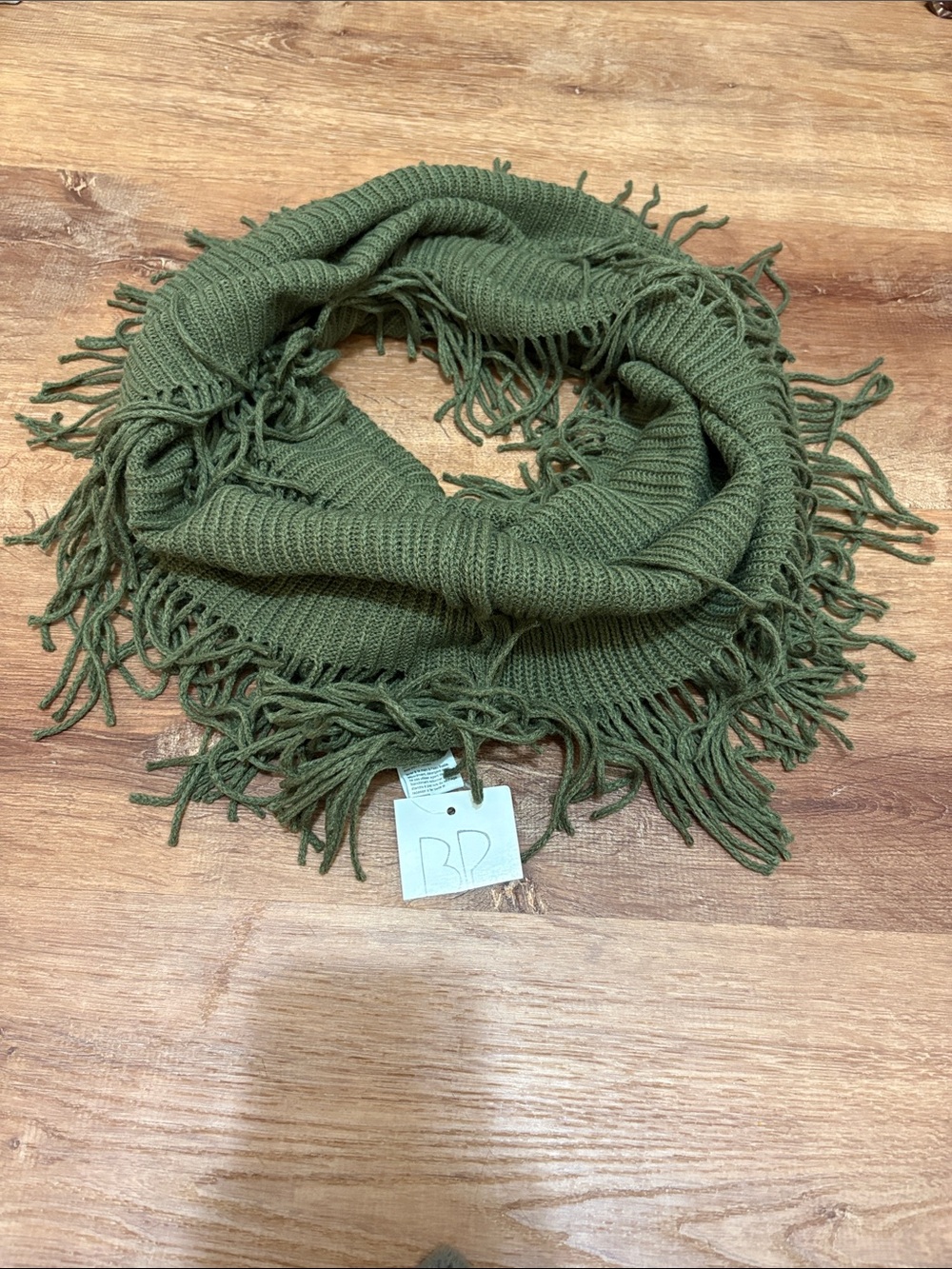 NWT bp Olive Green Fringe Knit Infinity Scarf